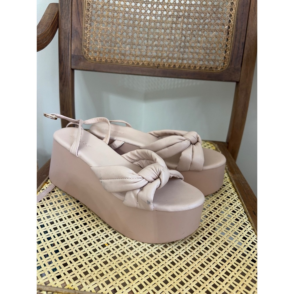 Bamboo Blush Pink Knotted Twist Flatform Platform Ankle Strap Sandals Women